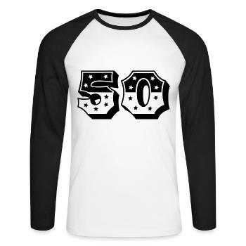 Numéro 50 - 50ème anniversaire - 50s rétro - T-shirt baseball manches longues Homme - blanc/noir - Devant - Nik (191cm)