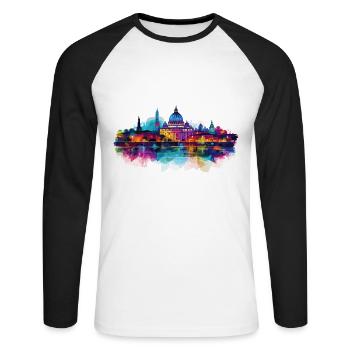 Rom Rome Italien Stadt Skyline Splash Neon Bunt - Unisex Baseballshirt langarm - Weiß/Schwarz - Vorne - Nik (191cm)