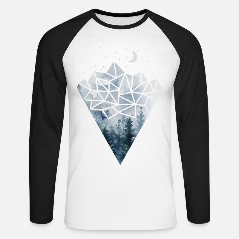 Geometrie Berge Polygon Wald - Unisex Baseballshirt langarm - Weiß/Schwarz