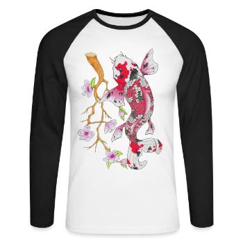 Koi carp Lotus Japanese design gift - Unisex Long Sleeve Baseball T-Shirt - white/black - Front - Nik (191cm)