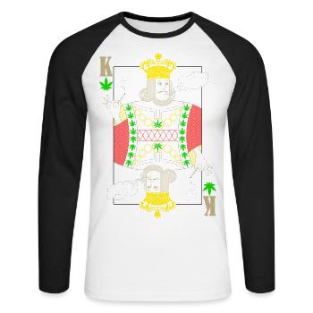 Cannabis Reggae König Spielkarte - Unisex Baseballshirt langarm - Weiß/Schwarz - Vorne - Nik (191cm)
