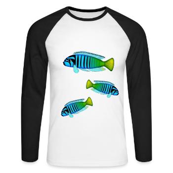 Perche Poisson Perche Colorée Malawi Africain - T-shirt baseball manches longues Homme - blanc/noir - Devant - Nik (191cm)