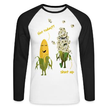Mais Popcorn Heiß Wetter Sommer - Unisex Baseballshirt langarm - Weiß/Schwarz - Vorne - Nik (191cm)