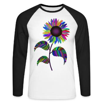 Fleur de tournesol jardin vivace fleurs colorées - T-shirt baseball manches longues Homme - blanc/noir - Devant - Nik (191cm)