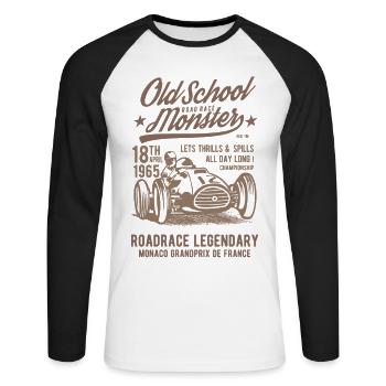 Old School Road Race Monster - Unisex Baseballshirt langarm - Weiß/Schwarz - Vorne - Nik (191cm)