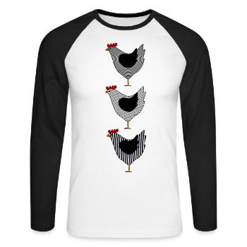 Hühner Huhn Hahn Kücken Federvieh Vogel Eier Ei - Unisex Baseballshirt langarm - Weiß/Schwarz - Vorne - Nik (191cm)