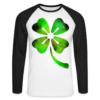 Trèfle Aquarelle Saint-Patrick - T-shirt baseball manches longues Homme - blanc/noir - Devant - Nik (191cm)