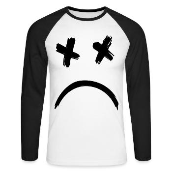 Sad Dead Smile Face - T-shirt baseball manches longues Homme - blanc/noir - Devant - Nik (191cm)