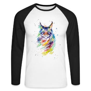 Coloré chat aquarelle - T-shirt baseball manches longues Homme - blanc/noir - Devant - Nik (191cm)