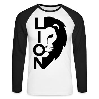 LION Leo Löwen - Unisex Baseballshirt langarm - Weiß/Schwarz - Vorne - Nik (191cm)