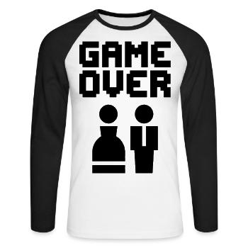 Game Over Bachelor Party Gamer Humor - Unisex Long Sleeve Baseball T-Shirt - white/black - Front - Nik (191cm)
