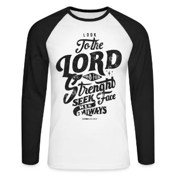 LORD STARK STRONGER FEEL JESUS GOD BIBLE MOTIF - Unisex Long Sleeve Baseball T-Shirt - white/black - Front - Nik (191cm)