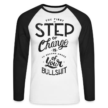 BLÖDSINN SCHWACHSINN MIST SPRÜCHE IRRE SHIT MOTIVE - Unisex Baseballshirt langarm - Weiß/Schwarz - Vorne - Nik (191cm)