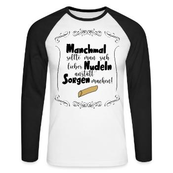 Nudeln - Unisex Baseballshirt langarm - Weiß/Schwarz - Vorne - Nik (191cm)