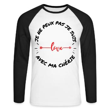 j peux pas je vois ma chérie tee shirt humour - T-shirt baseball manches longues Homme - blanc/noir - Devant - Nik (191cm)