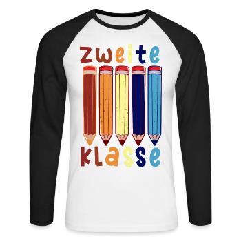 Stifte Zweite Klasse Schulbeginn T shirt - Unisex Baseballshirt langarm - Weiß/Schwarz - Vorne - Nik (191cm)