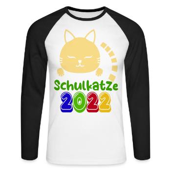 Schulstart Katze Schulkatze 2022 T shirt - Unisex Baseballshirt langarm - Weiß/Schwarz - Vorne - Nik (191cm)