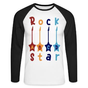 1. Klasse ABCD Rockgitarre T shirt - Unisex Baseballshirt langarm - Weiß/Schwarz - Vorne - Nik (191cm)