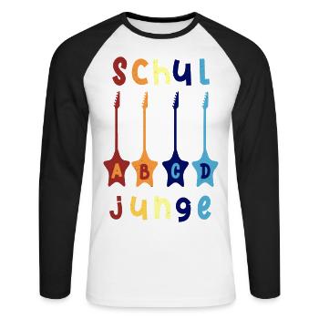 Schuljunge ABCD Rockgitarre T shirt - Unisex Baseballshirt langarm - Weiß/Schwarz - Vorne - Nik (191cm)