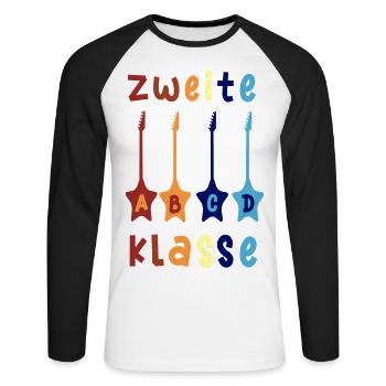 2. Klasse ABCD Rockgitarre Schulbeginn T shirt - Unisex Baseballshirt langarm - Weiß/Schwarz - Vorne - Nik (191cm)