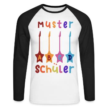 Musterschüler ABCD Rockgitarre T shirt - Unisex Baseballshirt langarm - Weiß/Schwarz - Vorne - Nik (191cm)