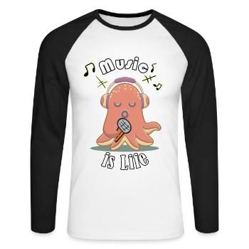 Music is life - Unisex Baseballshirt langarm - Weiß/Schwarz - Vorne - Nik (191cm)