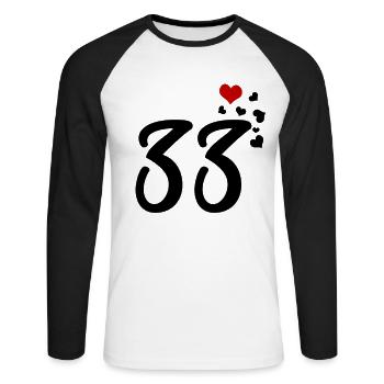 33 hearts 33rd birthday anniversary - Unisex Long Sleeve Baseball T-Shirt - white/black - Front - Nik (191cm)