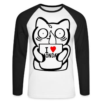 J'aime le lundi - T-shirt baseball manches longues Homme - blanc/noir - Devant - Nik (191cm)