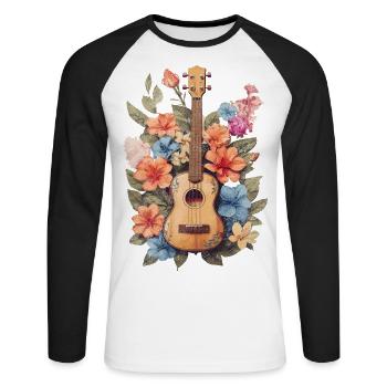 Ukulélé vintage avec fleurs - T-shirt baseball manches longues Homme - blanc/noir - Devant - Nik (191cm)
