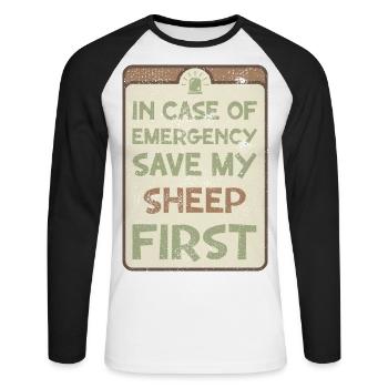 In case of emergency save my sheep first. - Unisex Long Sleeve Baseball T-Shirt - white/black - Front - Nik (191cm)