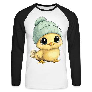 Chicken Cute Baby Kids Animal Chick Cartoon - Unisex Long Sleeve Baseball T-Shirt - white/black - Front - Nik (191cm)