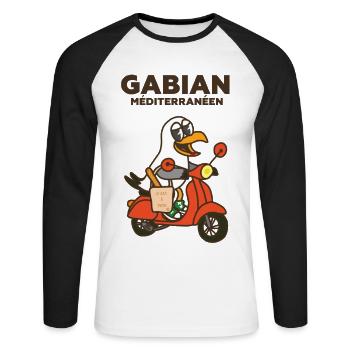 Gabian Méditerranéen sur scooter - T-shirt baseball manches longues Homme - blanc/noir - Devant - Nik (191cm)