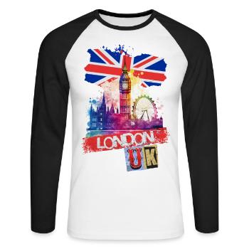 London England Stadt Skyline Big Ben Bunt Splash - Unisex Baseballshirt langarm - Weiß/Schwarz - Vorne - Nik (191cm)