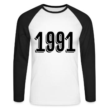 Année de naissance 1991 Cadeaux - T-shirt baseball manches longues Homme - blanc/noir - Devant - Nik (191cm)