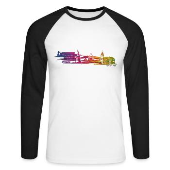 Detmold mal anders - Unisex Baseballshirt langarm - Weiß/Schwarz - Vorne - Nik (191cm)