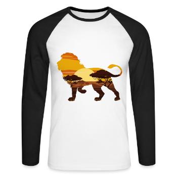 A lion with an African Savannah landscape - Unisex Long Sleeve Baseball T-Shirt - white/black - Front - Nik (191cm)