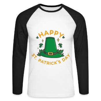 happy St. Patrick's Day Shirt 2023 Gift idea - Unisex Long Sleeve Baseball T-Shirt - white/black - Front - Nik (191cm)