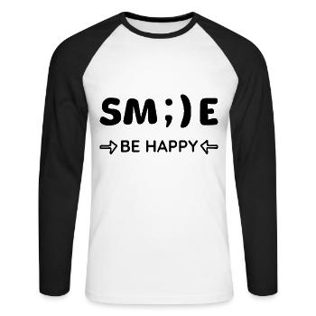 Smile - Be happy - Positive Thinking - Unisex Long Sleeve Baseball T-Shirt - white/black - Front - Nik (191cm)