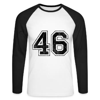 Anzahl 46 - Unisex Baseballshirt langarm - Weiß/Schwarz - Vorne - Nik (191cm)