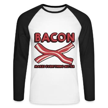 Bacon Makes Everything Better 10 - Unisex Long Sleeve Baseball T-Shirt - white/black - Front - Nik (191cm)