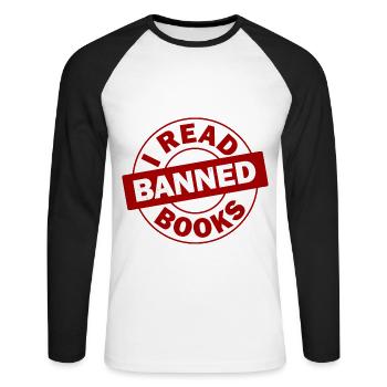 J’ai lu des livres interdits 34 - T-shirt baseball manches longues Homme - blanc/noir - Devant - Nik (191cm)