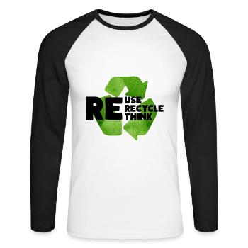 Reuse Recycle Rethink Nachhaltigkeit Umwelt Klima - Unisex Baseballshirt langarm - Weiß/Schwarz - Vorne - Nik (191cm)