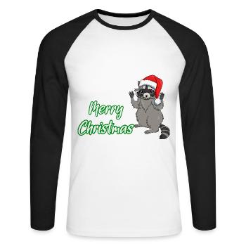 Joyeux Noël raton laveur avec bonnet de père Noël - T-shirt baseball manches longues Homme - blanc/noir - Devant - Nik (191cm)