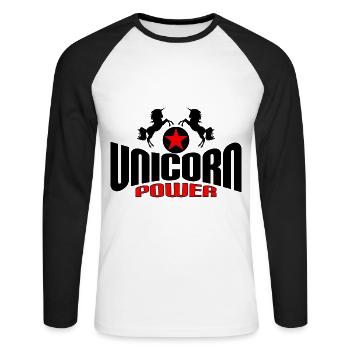 Einhorn Power - Unisex Baseballshirt langarm - Weiß/Schwarz - Vorne - Nik (191cm)