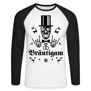 64 Skull Bräutigam Totenkopf Zylinder JGA Team - Unisex Baseballshirt langarm - Weiß/Schwarz - Vorne - Nik (191cm)