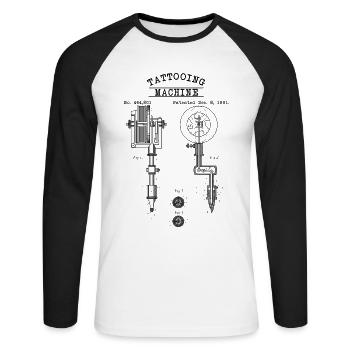 Tattooing Machine - Technische Zeichnung Nadel - Unisex Baseballshirt langarm - Weiß/Schwarz - Vorne - Nik (191cm)