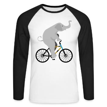 Elephant is riding on his bike - Unisex Long Sleeve Baseball T-Shirt - white/black - Front - Nik (191cm)