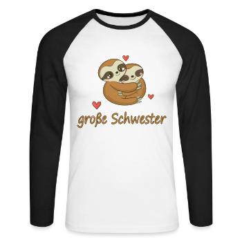 Schwester groß Faultier 2021 Geschwister - Unisex Baseballshirt langarm - Weiß/Schwarz - Vorne - Nik (191cm)