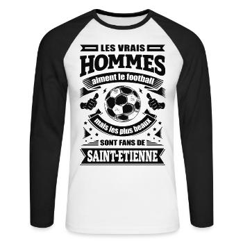 LES VRAIS HOMMES SONT FANS DE SAINT-ÉTIENNE - T-shirt baseball manches longues Homme - blanc/noir - Devant - Nik (191cm)