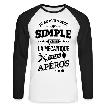 J'AIME LA MECANIQUE ET LES APÉROS - T-shirt baseball manches longues Homme - blanc/noir - Devant - Nik (191cm)